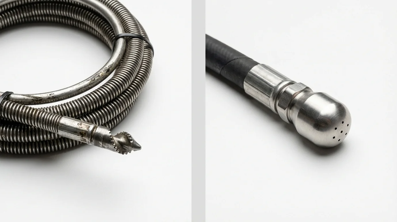 Drain snake cable and hydro jetting nozzle used for drain cleaning in Tulia, TX