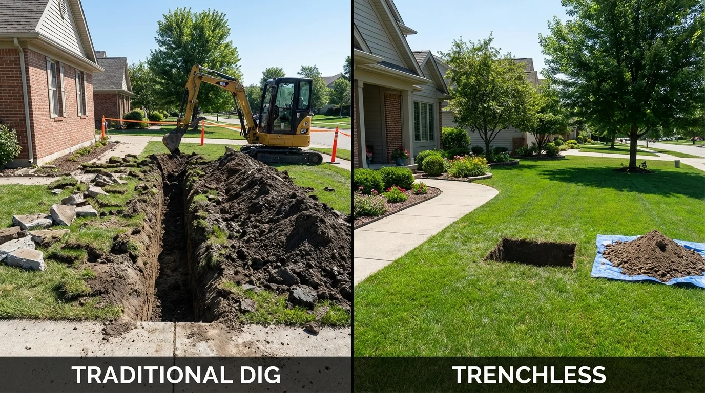 Trenchless sewer repair with minimal yard damage versus traditional excavation in Tulia, TX